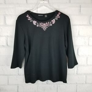 Ladies Club Black Knit Top. Size XL.